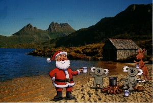 Cradle Mountain, Dove Lake and with Santa and australian helpers.